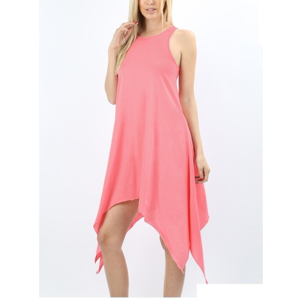FRENCH TERRY SLEEVELESS HANKERCHIEF HEM‎ DRESS
